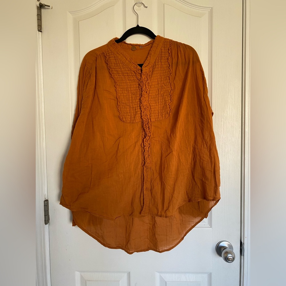 FREE PEOPLE FP ONE Voile Miles Tuxedo Button Down Long Sleeve Shirt Rust Medium - Picture 3 of 12